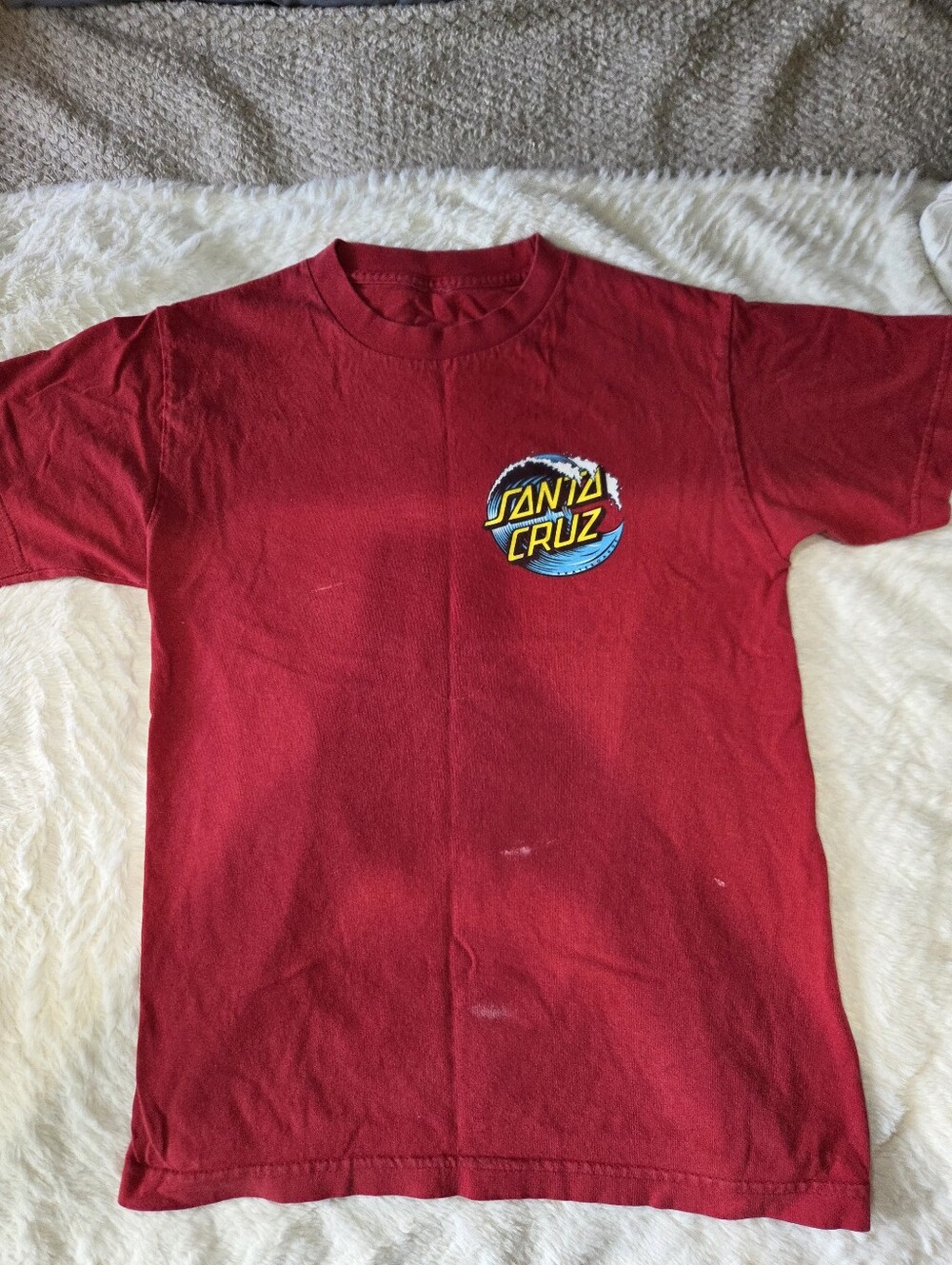 Santa Cruz Skateboards Red Short Sleeve Logo Tee with Blue Accent